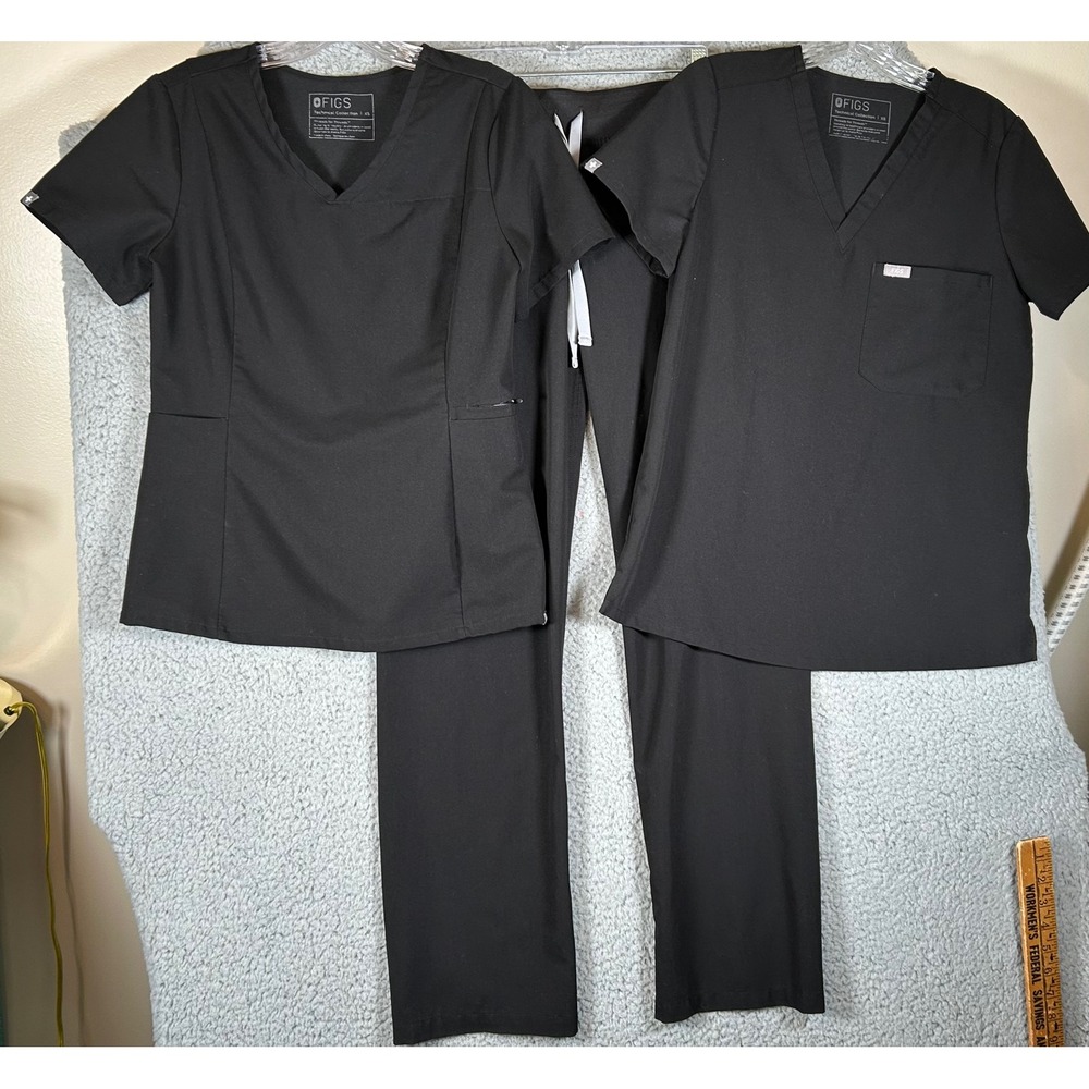 FIGS Technical Collection Scrub Set XS Women Black 2 Top 1 Pant Workwear Nurse